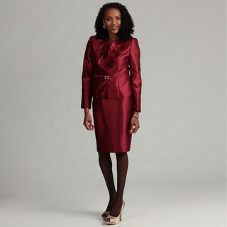 Kasper Womens Crimson 2 piece Ruffled Skirt Suit