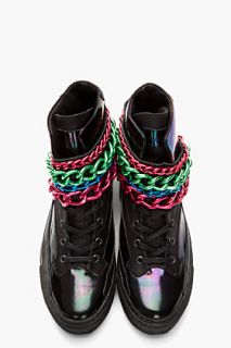 Raf Simons Black Holographic Tricolor Chained Velcro Sneakers for men