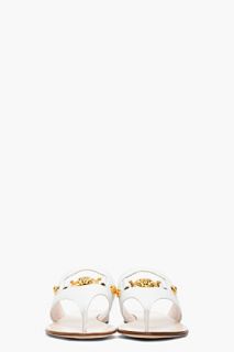 Versace White Leather And Gold Crest Sandals for women