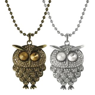 Journee Collection Base Metal Acrylic Stone Owl Necklace