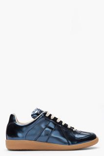Maison Martin Margiela Metallic Blue Leather Low Top Sneakers for men