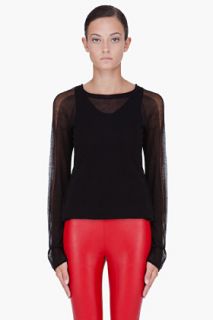 T By Alexander Wang Black Sheer Pointelle Pullover for women