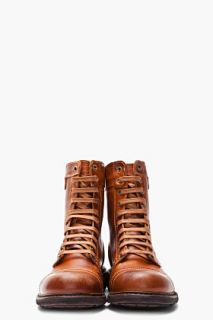 Diesel Tan Scuffed Leather Cassidy Combat Boots for men