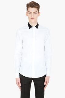 Alexander McQueen White Contrast Collar Poplin Shirt for men