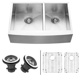 VIGO 33 inch Farmhouse Stainless Steel Kitchen Sink, Two Grids and Two