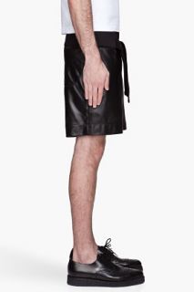 Denis Gagnon Black Leather Waist Tie Shorts for men
