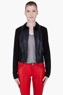 T By Alexander Wang Black Cropped Leather Trim Jacket for women