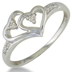 Sterling Silver Diamond Accent Double Heart Ring