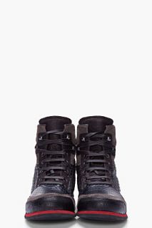 Lanvin Black Snakeskin High top Tennis Shoes for men