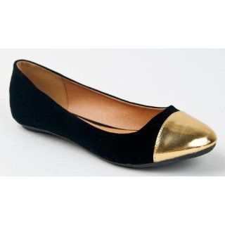 Qupid SAVANA 149X Gold Cap Toe Slip On Classic Ballet Flat Dress Shoe