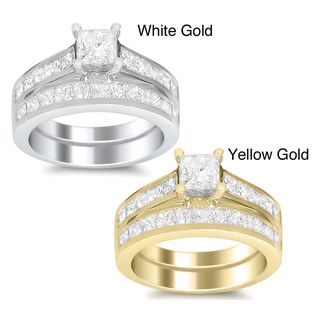 14k Gold 3ct TDW Princess cut Diamond Bridal Ring Set (H I, SI1 SI2