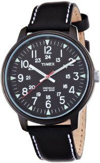 Timex Mens Black Dial INDIGLO Night Glow Big Dial Leather Watch T2N202