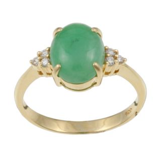 14k Yellow Gold Green Jade and 1/10ct TDW Diamond Ring (Size 6.5