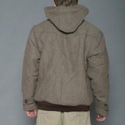 Imperious Mens Khaki/Brown Herringbone Wool blend Hooded Jacket