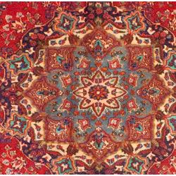 Persian Hand knotted Mashad Red/ Navy Wool Rug (97 x 127