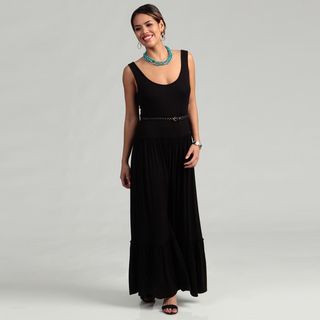 Calvin Klein Womens Black Double Scoop Belted Dress