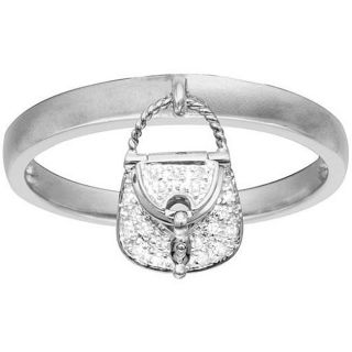 14k White Gold White Diamond Handbag Charm Ring