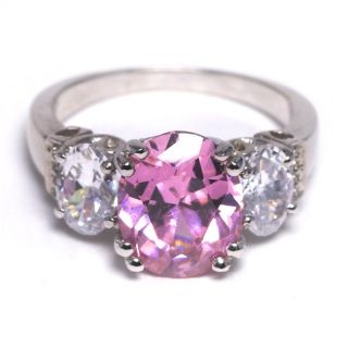 Sterling Silver Pink and Clear Cubic Zirconia Ring