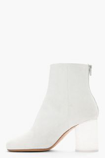 Maison Martin Margiela White Suede Clear Glitter Plexi Heel Boots for women