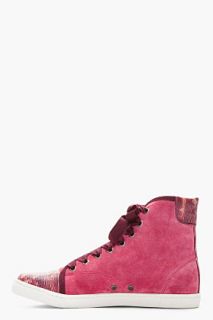 Lanvin Fuchsia Suede And Snakeskin Ribbon laced Sneakers for women
