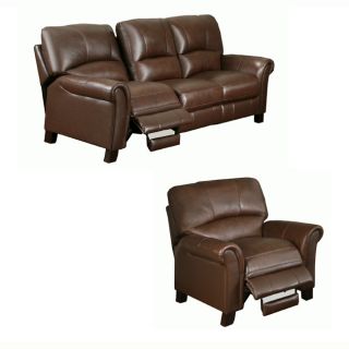 Cambridge Chestnut Brown Italian Leather Reclining Sofa and Chair
