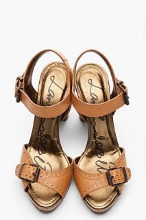 Lanvin Tan Leather And Wood Grain Sandal Heels for women