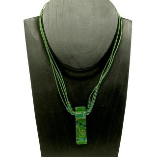 Cotton and Green Sea Fused Glass Rectangle Necklace (Chile) Today $26