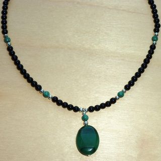 Sterling Stilver Jade and Obsidian Necklace