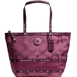 New Authentic COACH Signature Stripe Berry Sateen Studded Tote 20014
