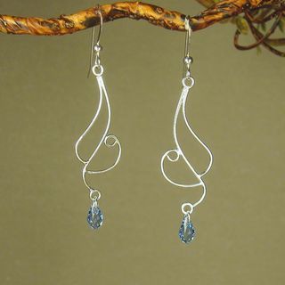 Jewelry by Dawn Long Curved Sterling Silver Earrings With Blue Crystal