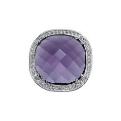 Silvertone Purple and White Crystal Dome Ring