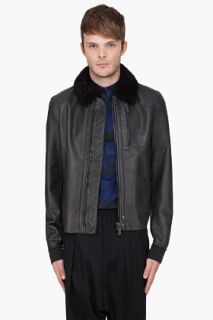 Lanvin Black Leather Bomber Jacket for men