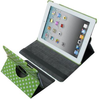 SKQUE Green with White Polka Dots 360 Rotating Leather Case for Apple