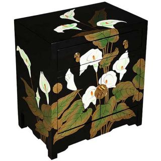 Black Lacquer Chinese Lilies Cabinet