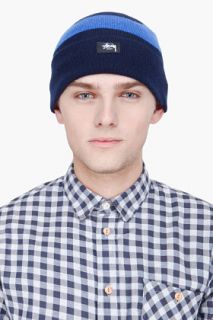 Stussy Deluxe Navy Striped Cashmere Harbour Beanie for men