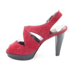 Marc Fisher Nino Womens Dark Red Platform Ankle Strap Peep Toe Shoes