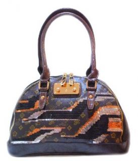 Brown Leather Handbag   Monogram Dome Satchel with Zippers
