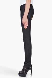 McQ Alexander McQueen Black Embroidered Lacquered Slim Fit Jeans for women
