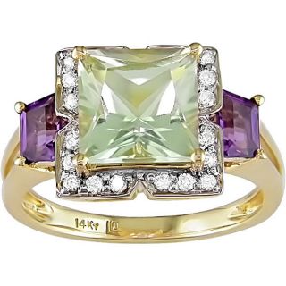 14k Gold Diamond and Multi color Amethyst Ring