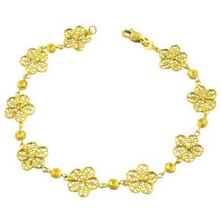 14k Yellow Gold Diamond cut Filigree Flower Bracelet