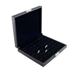 Black Leatherette Jewelry Display Storage Case with 36 Wide Ring Slots