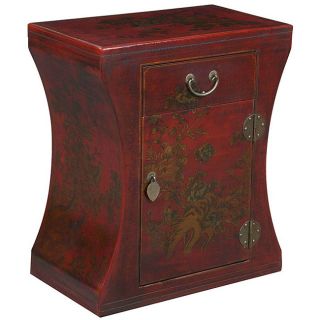 Red Bonded Leather Hand painted Oriental Accent End Table