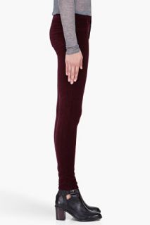 J Brand Burgundy Velvet Stretch Mid Rise Trousers for women