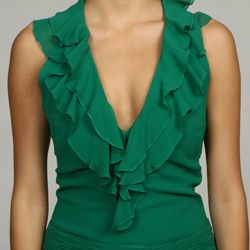 Issue New York Womens Emerald Silk Ruffle Halter Gown