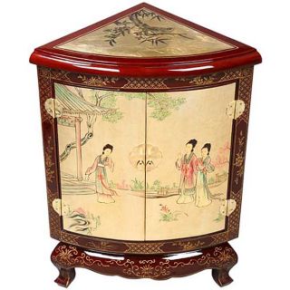 Burgundy/ Gold Lacquer Asian Corner Cabinet