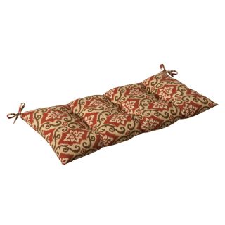 Pillow Perfect Outdoor Red/ Tan Damask Tufted Loveseat Cushion