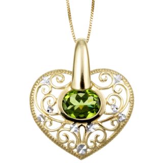 14k Yellow Gold Peridot Filigree Heart Necklace