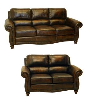 England Brown Hand rubbed Luxurious Italian Leather Sofa and Loveseat