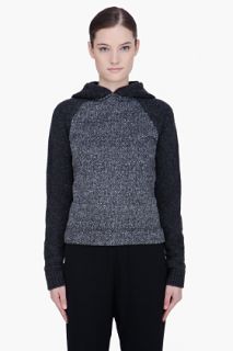 T By Alexander Wang Charcoal Knit Sleeve Tweed Hoodie for women