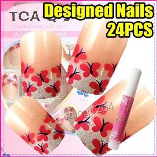 com 24 Cute pink Butterfly Nail Art Tips + Glue 234 